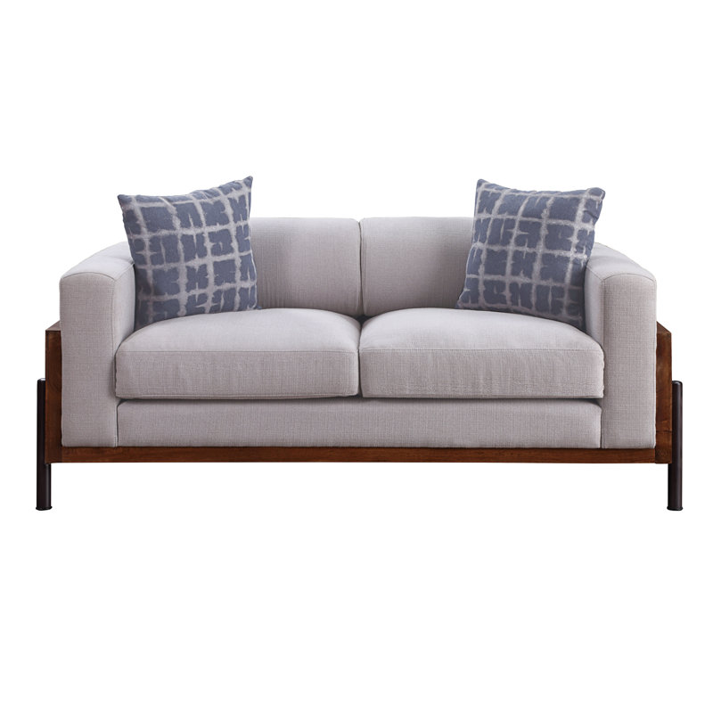 Causeuse en tissu et noyer avec 2 coussins décoratifs