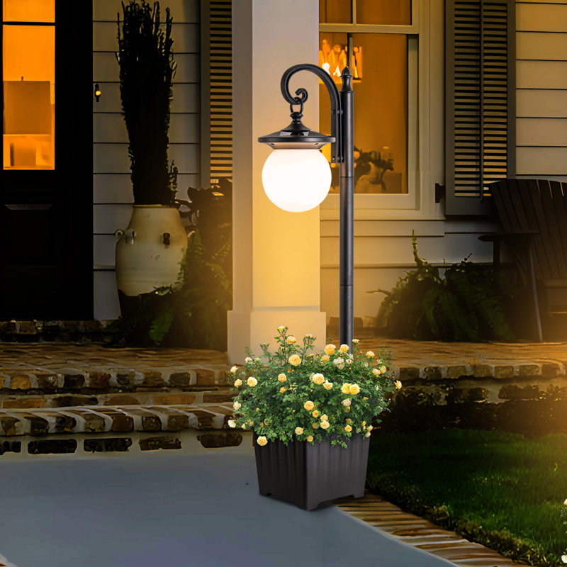 Lampadaire solaire pour l'extérieur avec pot de fleurs, Blanc acajou
