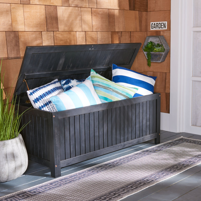 Safavieh Abri 47.6'' W Water Resistant Solid Wood Eucalyptus Deck Box, Black