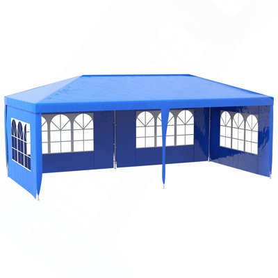 9.6' x 19' Large Party Tent, Blue Outdoor Event Gazebo Canopy with 4 Removable Window Sidewalls, Waterproof Shelter for Wedding Picnic Backyard Gathering