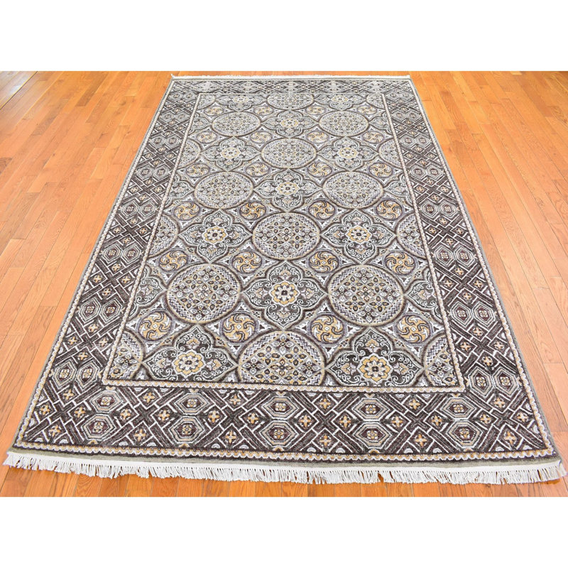 Tapis oriental noué à la main 6 pi 2 po x 9 pi 3 po brun
