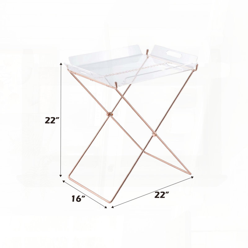 Table-plateau transparente en acrylique avec base en forme de X en cuivre