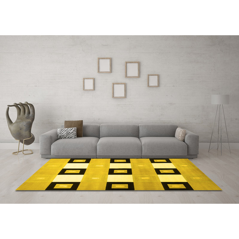 Tapis contemporains jaunes lavables à la machine 805, Carré 3 pi