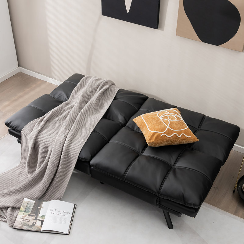 Betzayda Twin 72'' Upholstered Convertible Sofa, Black Faux Leather
