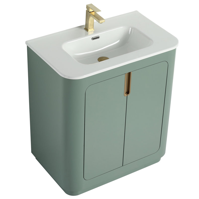 Meuble-lavabo de salle de bain 30 po avec lavabo Atticus, Vert / laiton satiné