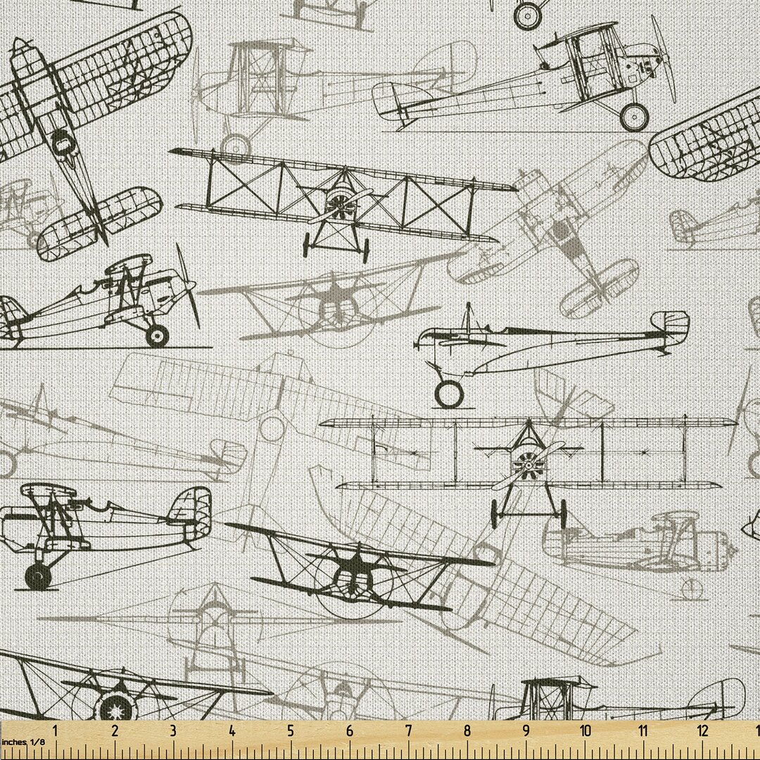 Stoff als Meterware, Old School Planes, Flugzeug, Olivgrün Tan