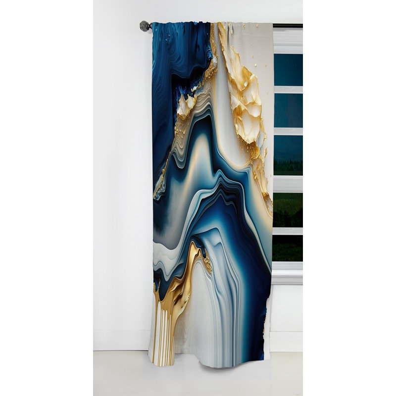 Abstract Geode Gold And Blue Marble II - Abstract Marble Marble Blackout Curtain - 1 Panels, 52" W x 108" L