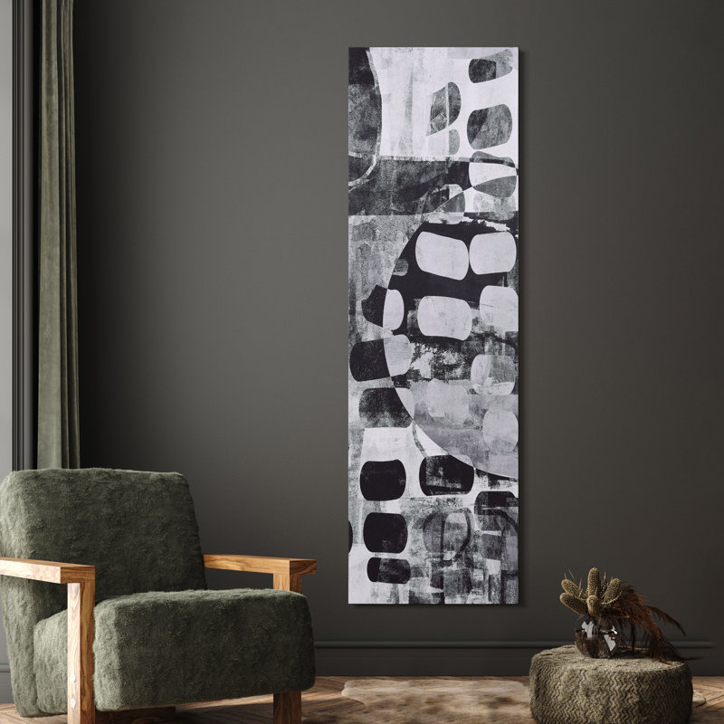"Monicolon abstrait panneau II", art en noir et blanc sur toile argentée chagrin