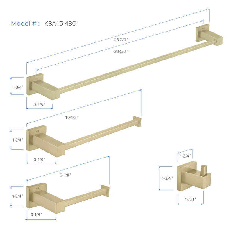 Cubic 5 - Piece Bathroom Hardware Set, Brush Gold