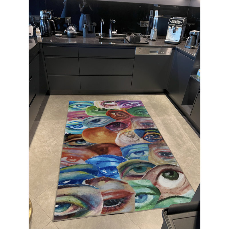 Tapis décoratif multicolore, Tapis de couloir 3 pi 3,37 po x 9 pi 10,11 po