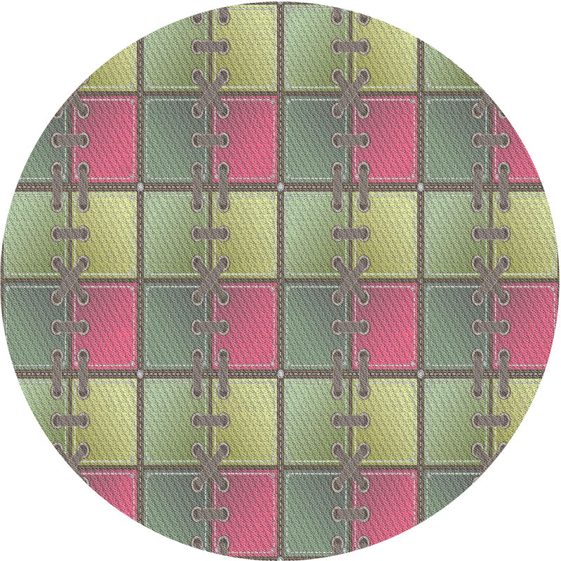 Tapis rose/vert à motifs, Rond 4 pi