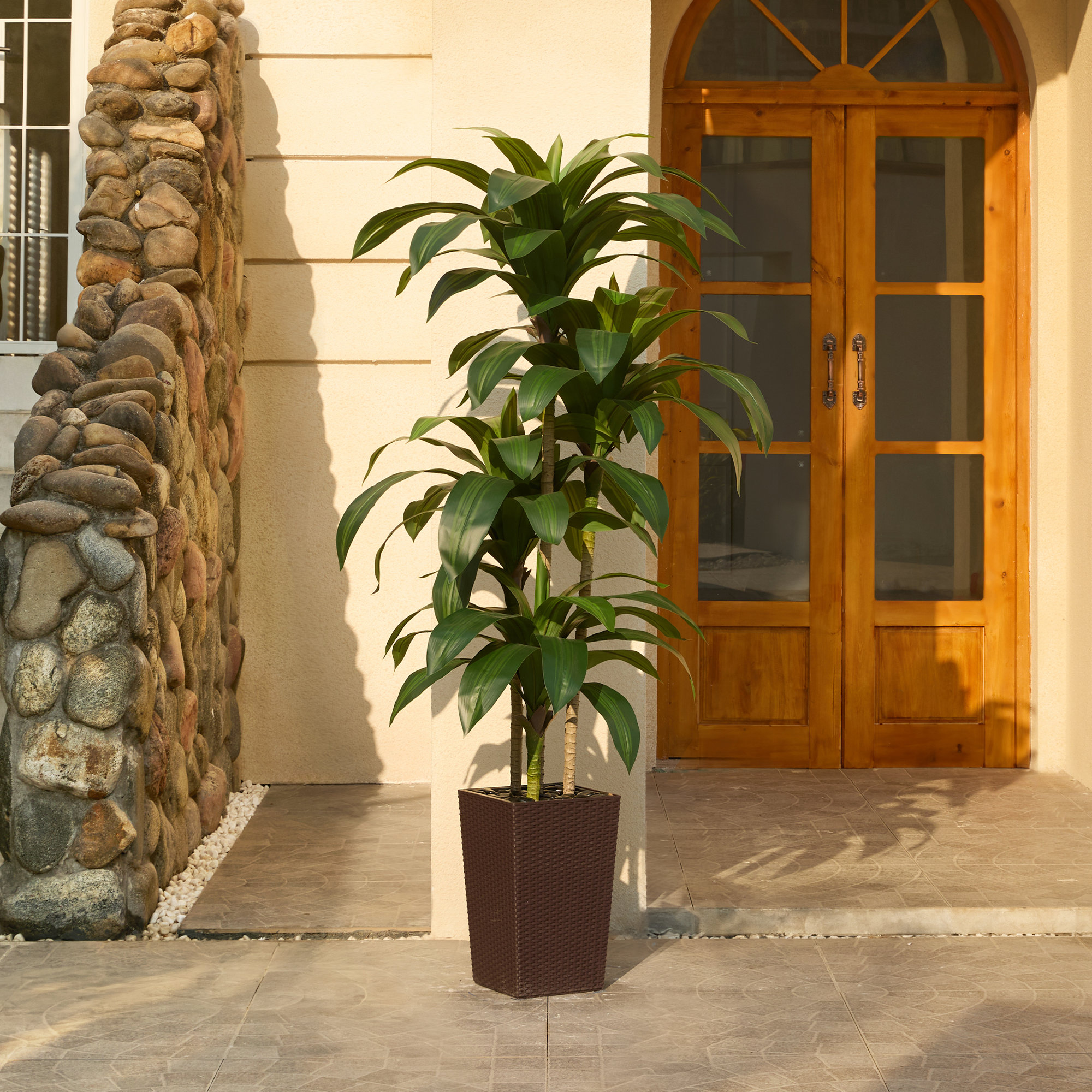 Adcock UV Resistant Artificial Green Dracaena Tree, Faux Tree with Large Base for Indoor Outdoor, 72" H x 24" W x 24" D