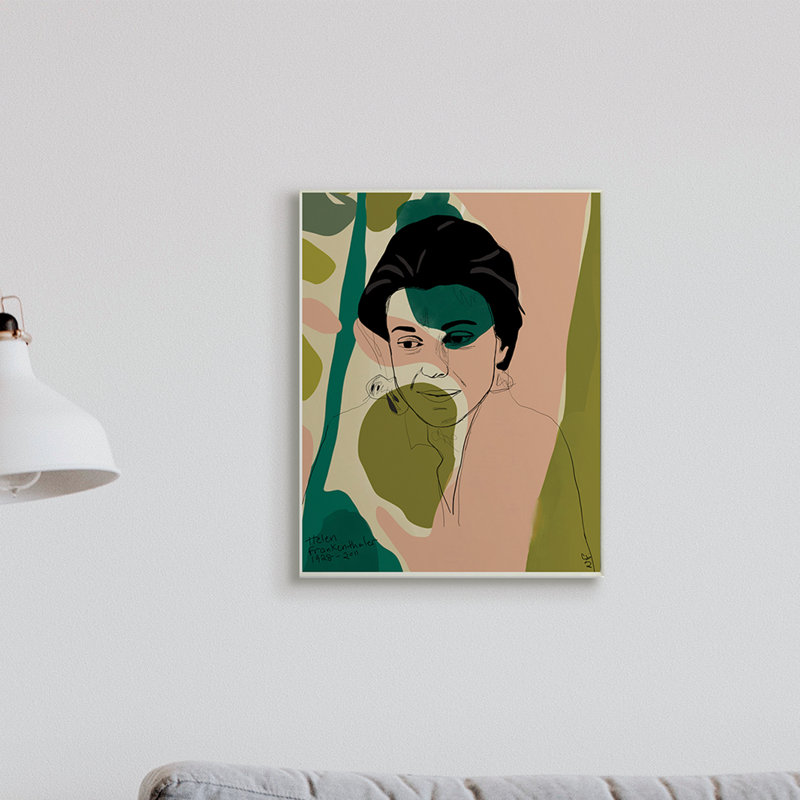 Frankenthaler, peintre, portrait, formes vertes abstraites, Plaque murale, H 15 po x l 10 po