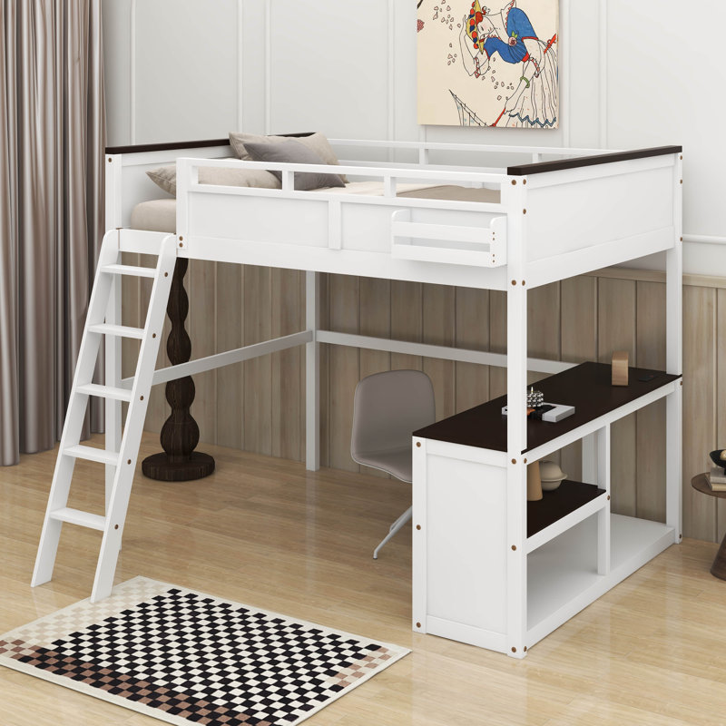 Grand lit mezzanine avec bureau, tablette et port USB