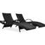 Ensemble de 2 chaises longues de patio, noires, réglables, avec table d'appoint coulissante, design ergonomique ondulé, résistantes à la saleté