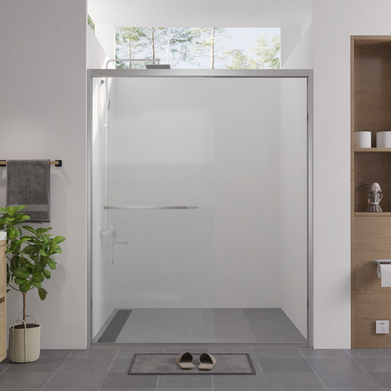 56-60"X74" Aluminum Frame Double Sliding Shower Door,Bypass Bathroom Sliding Door With Premium 1/4" (6Mm) Clear Tempered Glass, Hardware Sliding Glass Shower Enclosure