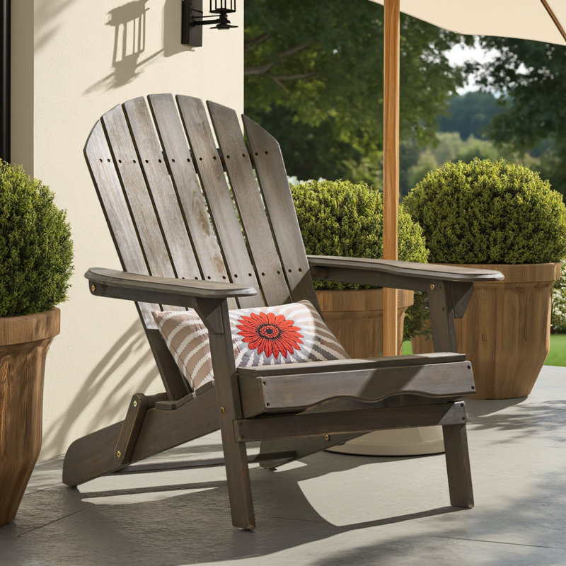 Acacia Wood Folding Adirondack Chair, Taupe