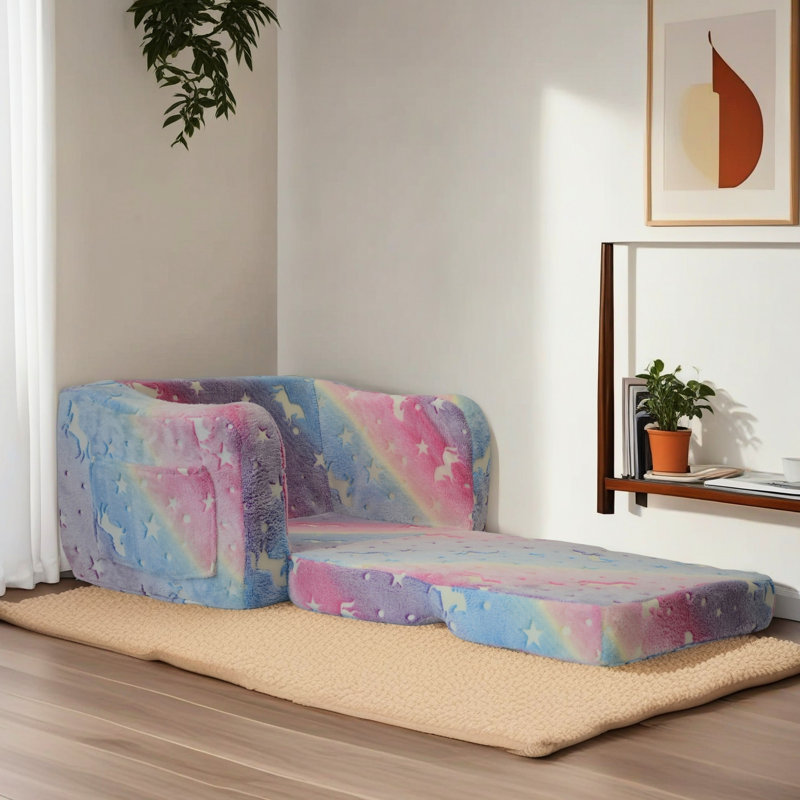 Canapé-lit à rabat ouvert de 21 pi avec mousse haute rose, revêtement en lin, structure en bois pour jouer avec compression modulaire - coussins en mousse convertibles, espace de vie à structure en pin
