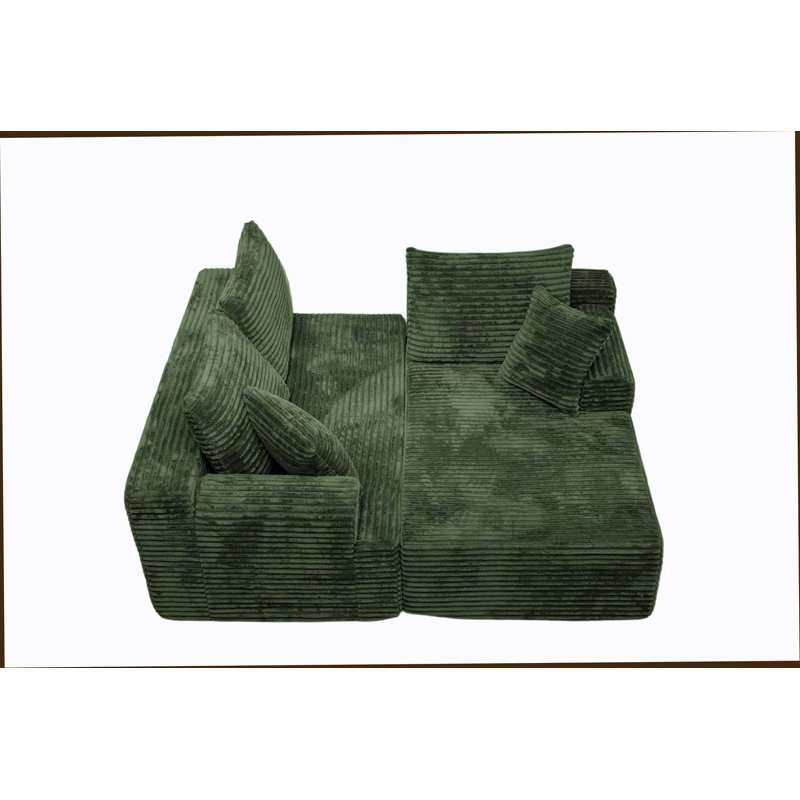 Ensemble de canapé modulaire moderne en chenille avec coussins souples, canapé modulaire en forme de L, salon libre et canapé tatami (méridienne) vert