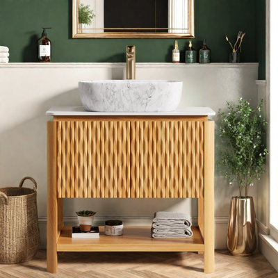 Meuble-lavabo moderne (doit inclure le meuble-lavabo et le lavabo) avec rangement, salle de bain en bois de 30 po