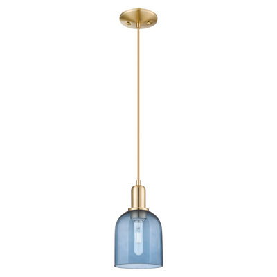 Arcadia - Berbor - Mini-luminaire suspendu à cordon 1 lumière 6 po - Finition bronze champagne - Abat-jour bleu