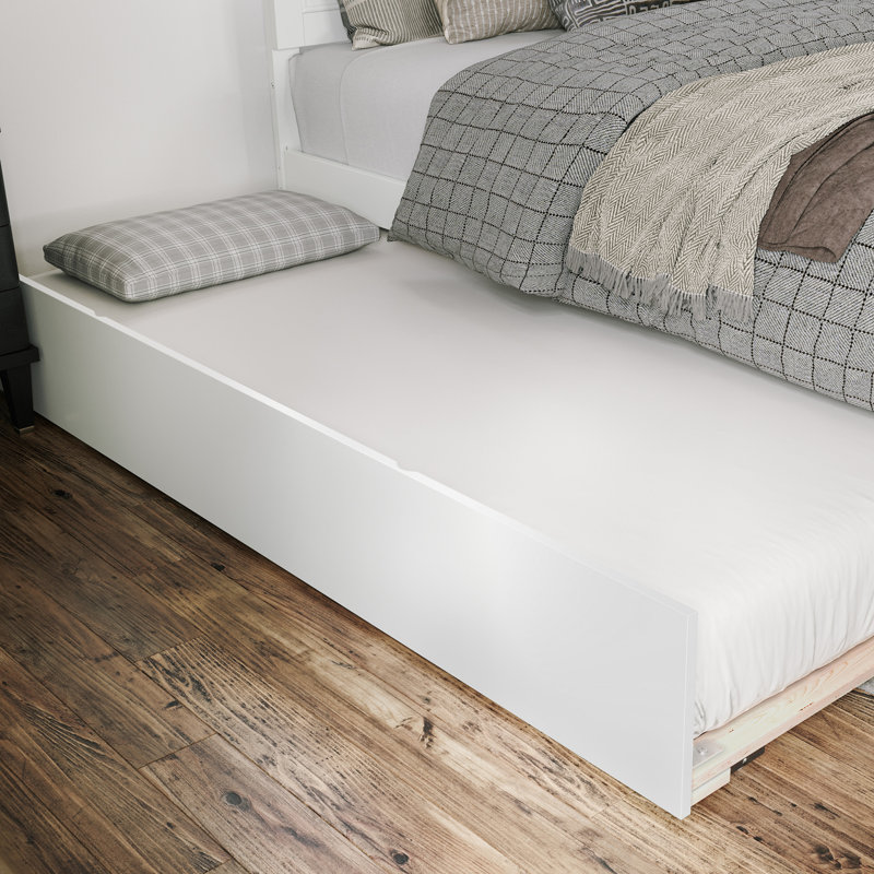 Lit gigogne escamotable en bois massif Rasnick, Blanc, Double