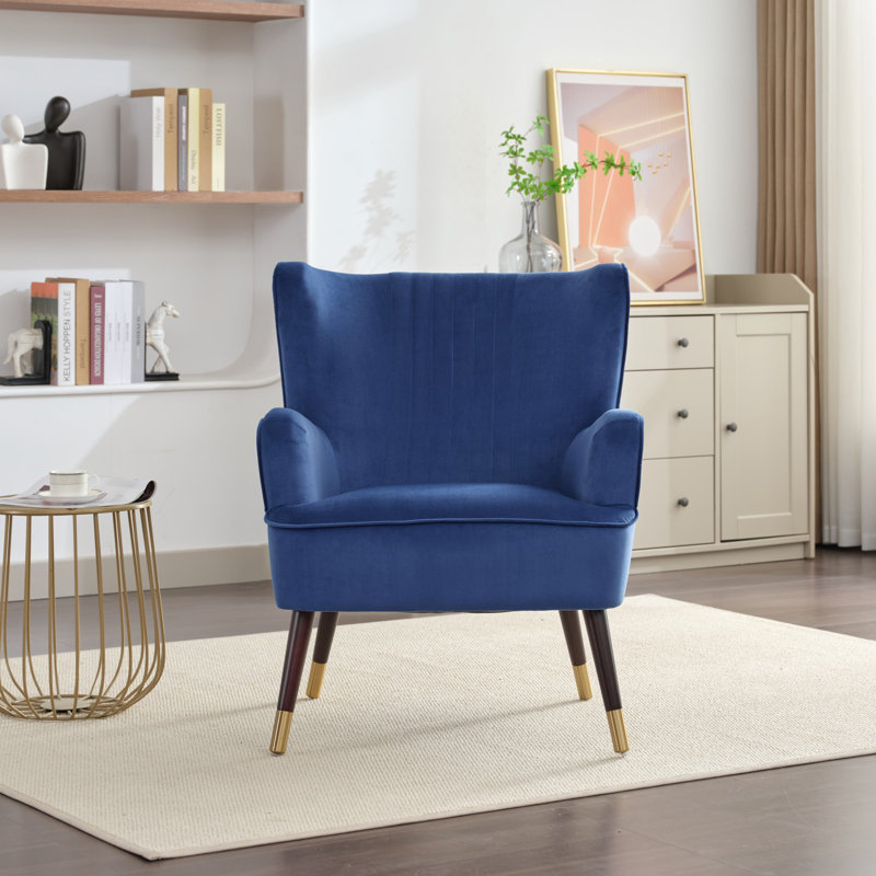 Dawe Velvet Wingback Chair, Dark Blue