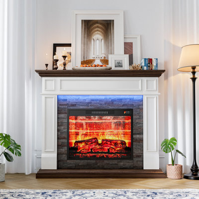  Agnese 44" LED Electric Fireplace w/ Mantel, Dancing Flame Effect & Stacked Stone Surround