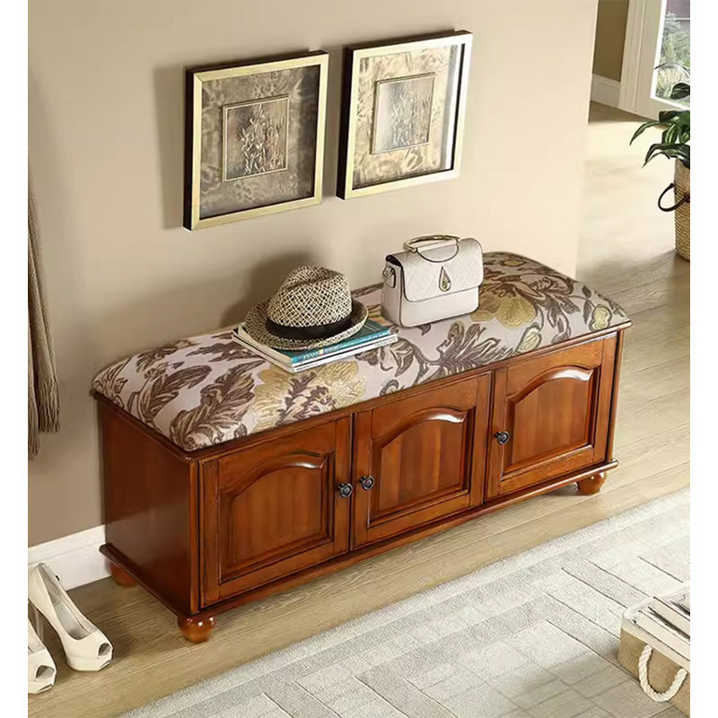 Armoire à chaussures en bois d'hévéa massif avec sièges, H 19,69 po x l 39,37 po x P 13,78 po