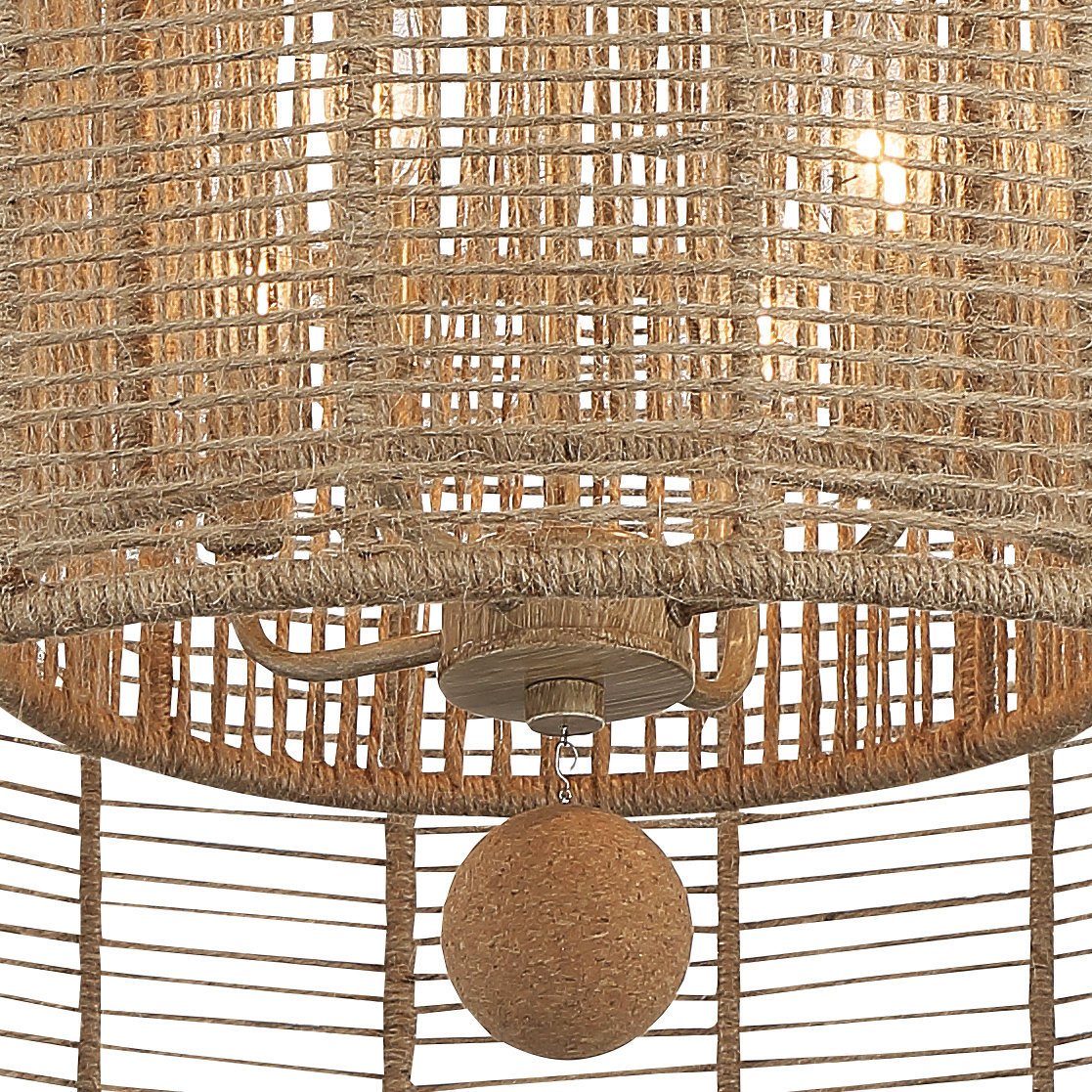 4-Light Metal Drum Pendant, Burnished Silver, Beige