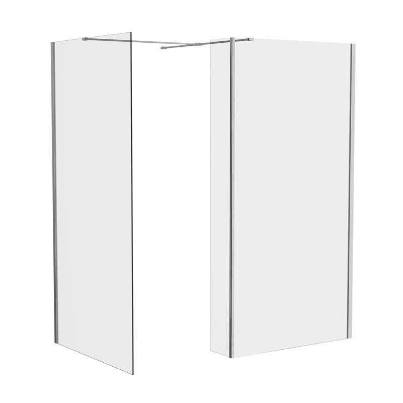 Chrome Walk In Shower Enclosure Wet Room Glass Screen 700mm & 700mm with 215mm Return Panel