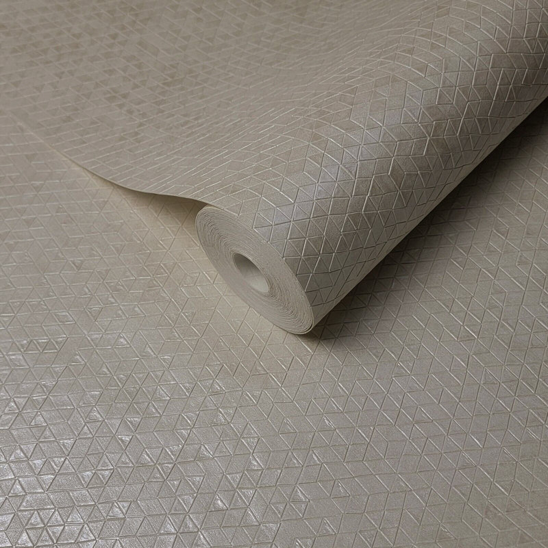 Champagne Gold Metallic Geometric Square Triangle Tiles Line Textured Wallpaper