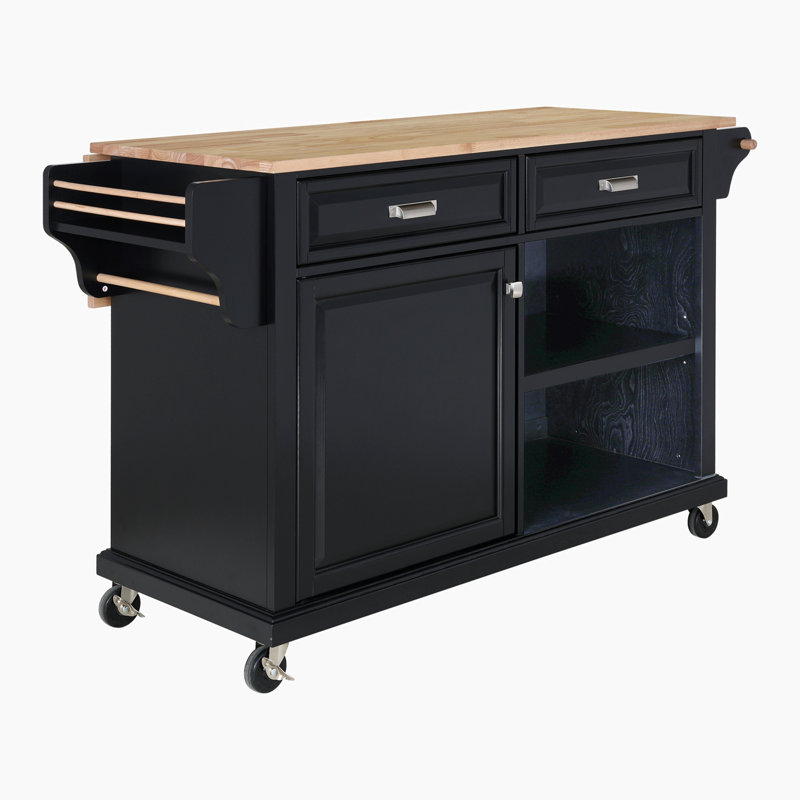 Zykera Solid Wood Kitchen Island with Drop Leaf, Greenguard Gold Certified, Black