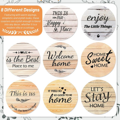 Ensemble de sous-verres en bois de ferme, paquet de 8 sous-verres ronds de 4 pouces avec boîte de rangement pour la maison, décoration de table de pendaison de crémaillère