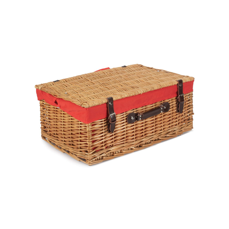 Wicker Hamper with Lining, 26cm H x 37cm W x 56cm D, Buff/Red