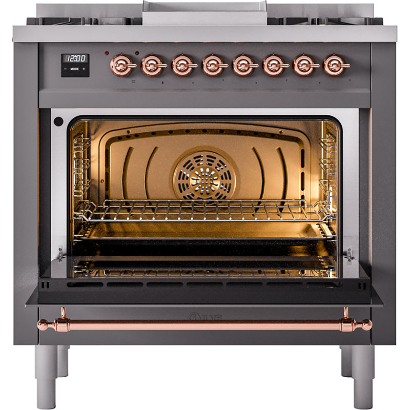 ILVE Nostalgie II 36 Dual Fuel Range, knobs, Graphite Matte/Copper, Natural Gas