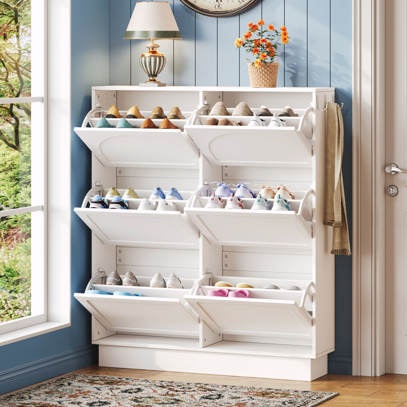 Organisateur avec tablette réglable, range-chaussures autoportant, Blanc