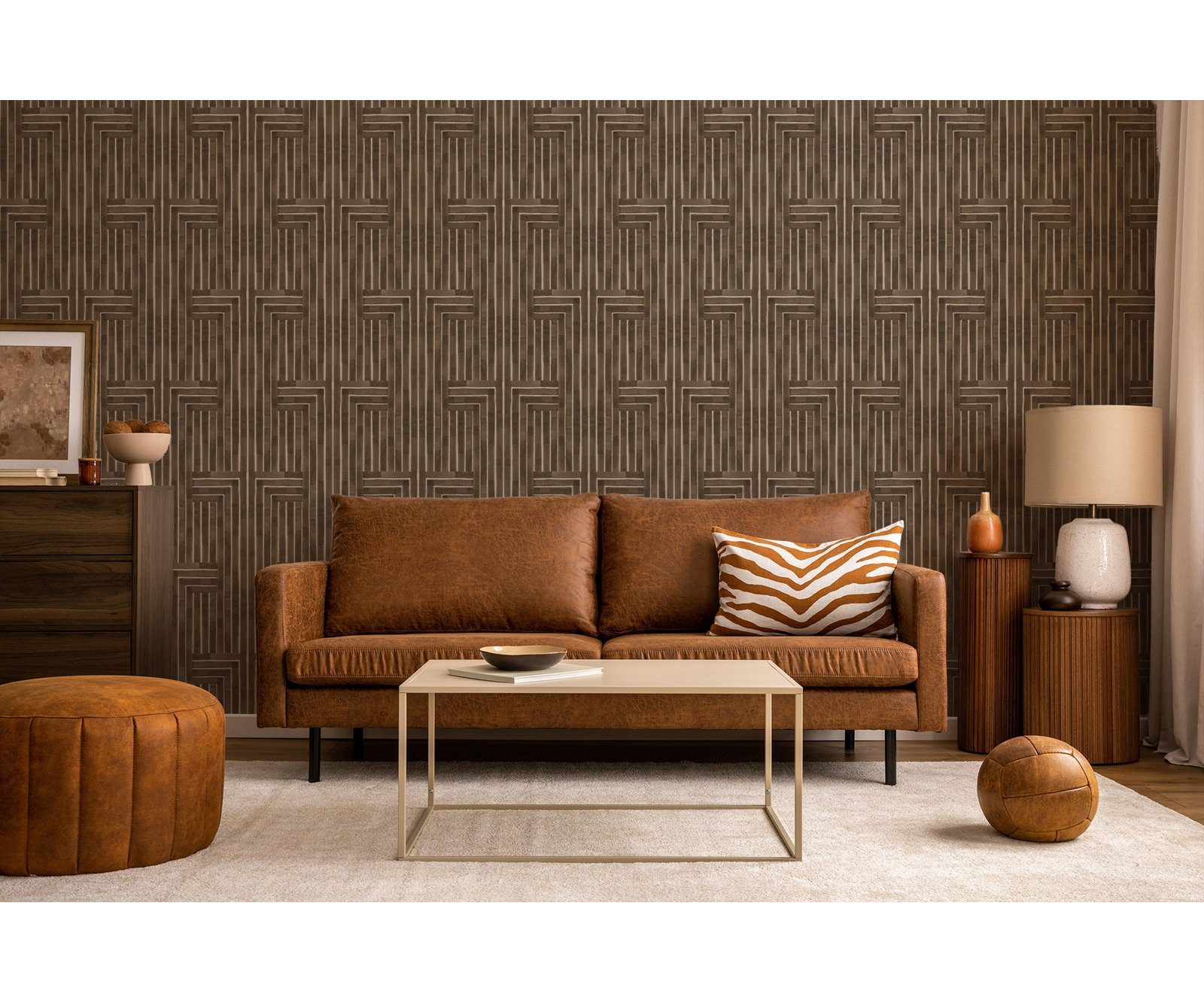 Organic Self-Adhesive Wallpaper Roll, Sepia, Paper, Non-pasted