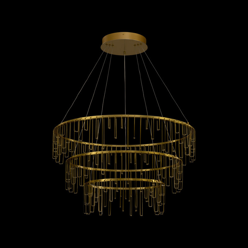 Lustre à 3 niveaux en acier inoxydable doré Tamela