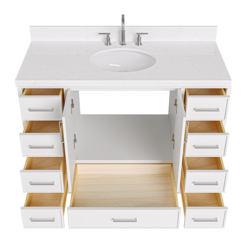 48.25'' Single Bathroom Vanity with Carrara Quartz Top, White