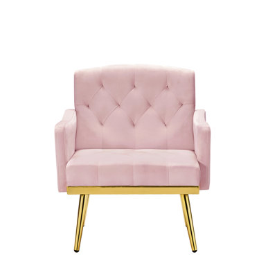 Fauteuil confortable en velours rose avec 4 pieds en métal doré - Améliorez votre espace de vie confortable et élégant