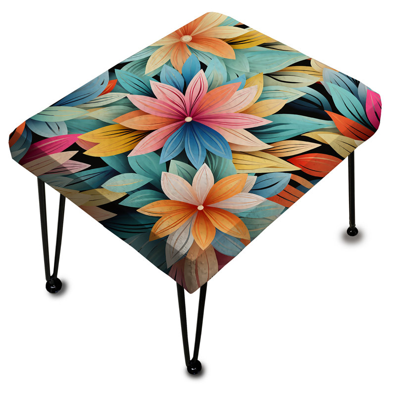 Multicolor Chrysanthemum Mandala Boho Pattern - Floral Rectangle Ottoman
