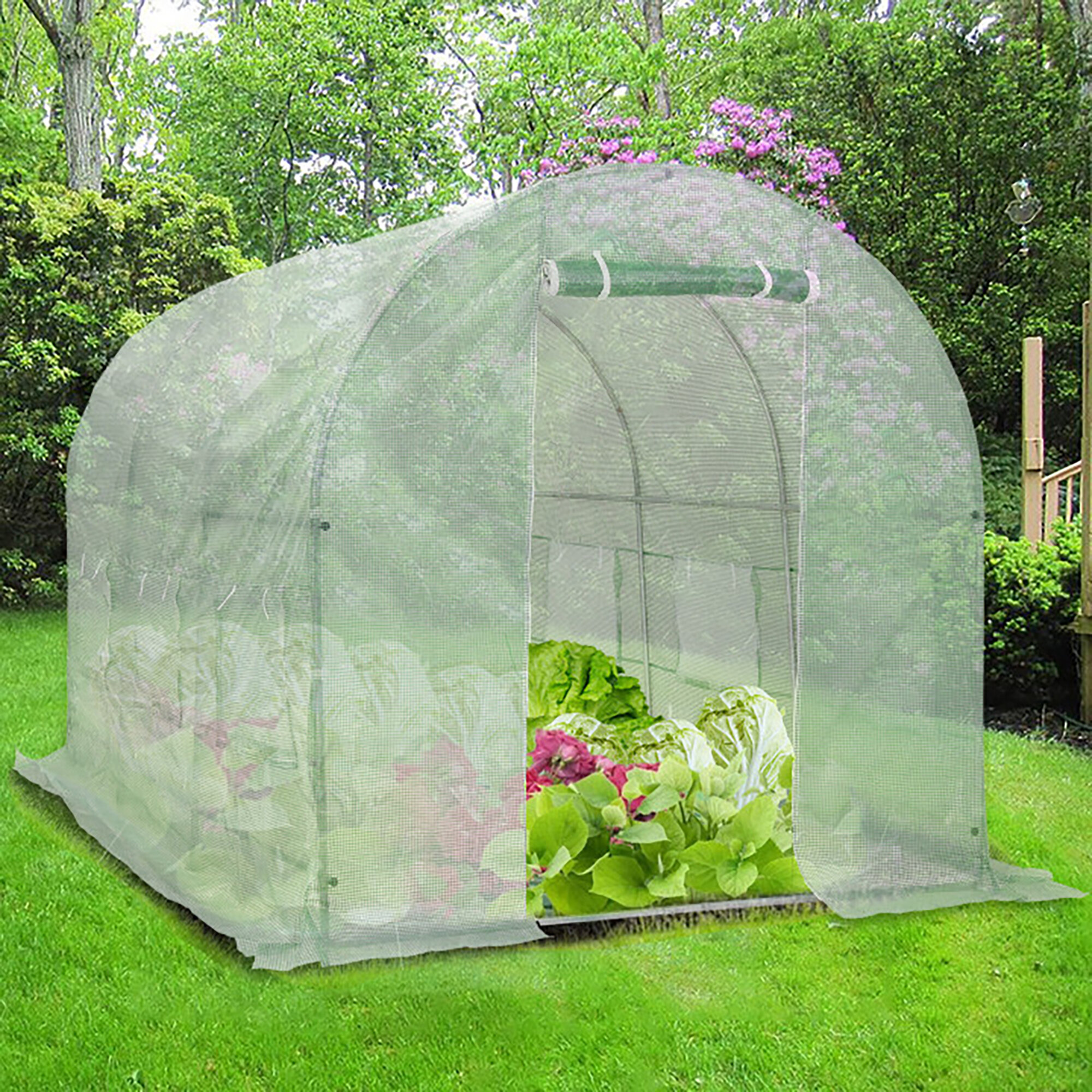 Green　Dual　With　Plant　Galvanized-Steel　Wayfair　Zippered　Canada　Reinforced　Greenhouse　Duty　Screen　Screen　Heavy　Windows,　With　Walk-In　Frame　GDY　House　7'X12'X7'　Doors