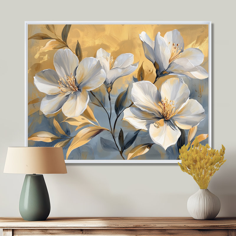 Lueur dorée du rhododendron S Blush III - art mural rhododendron, H 30 po x l 40 po, Picture Framed, Blanc