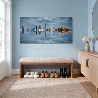 Dubai Skyline Cityscape Reflection Canvas Wrapped Wall Art Oil Painting Print Set Of 1