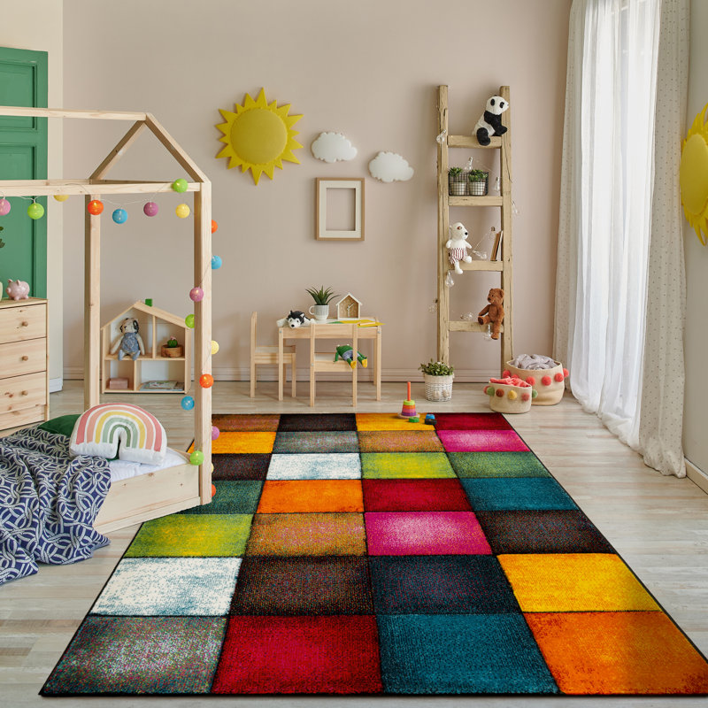 Tapis multicolore en polypropylène tissé à la machine Fimmie, Rectangle 6 pi 7 po x 9 pi 6 po