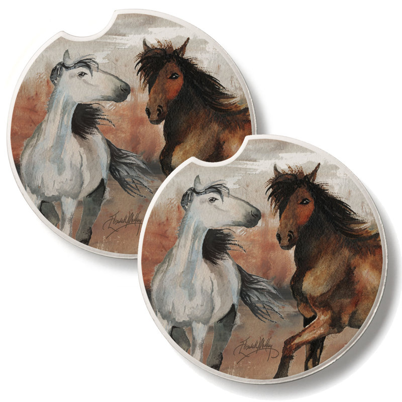 Wild Horses, lot de 2 sous-verres de voiture en pierre
