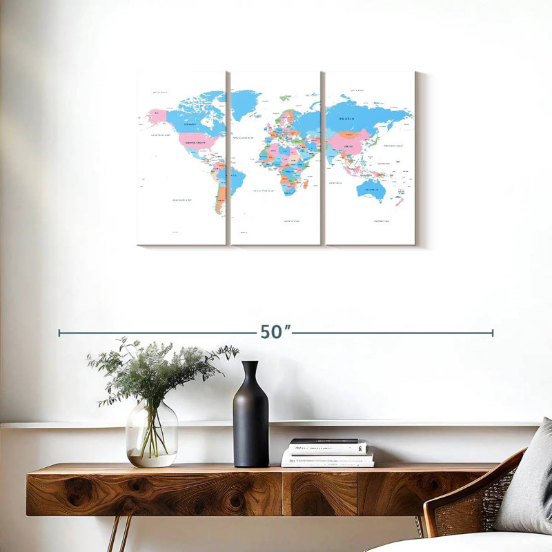 Carte du monde des pays pastel, H 20 po x l 33 po