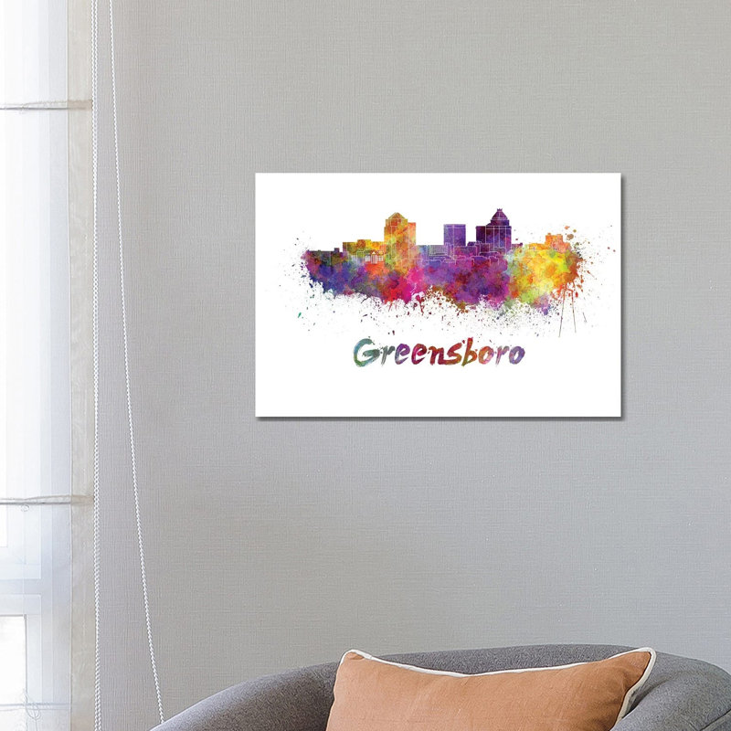 Greensboro Skyline In Watercolour by Paul Rommer - Wrapped Canvas Painting, 66.04 cm H x 45.72 cm W
