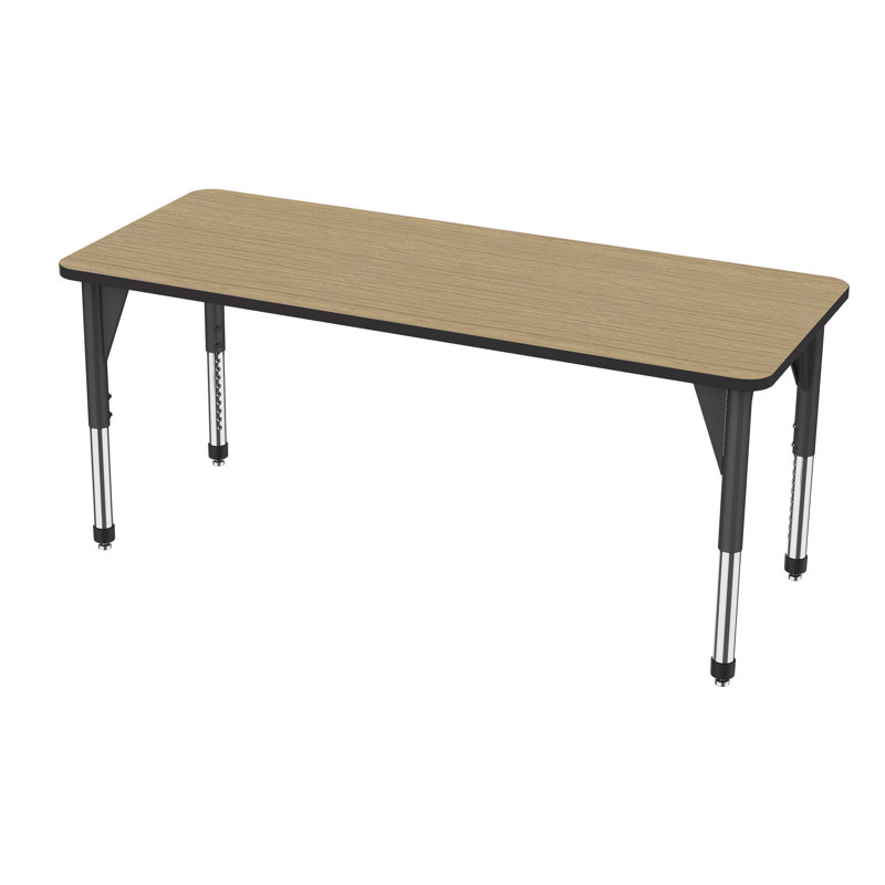 Table d'activité rectangulaire à hauteur réglable Premier Series, H 31 po x L 48 po x l 24 po, Noir, Chêne solaire